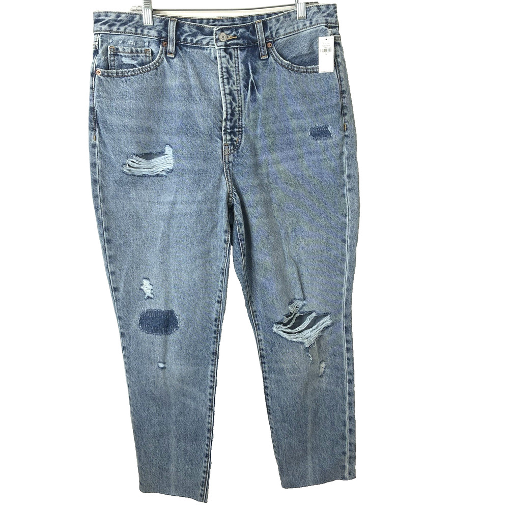 Old Navy NWT Women's Distressed Extra High-Rise O.G. Straight Raw Hem Jeans 14